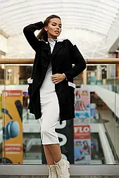 Кардиган, колір чорний із білим демісезонним стильним із кишенями, ангора-тато, з поясом