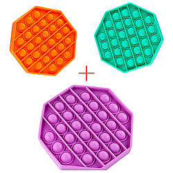 Набір 3 в 1: Іграшка антистресс Sibelly Pop It Mono Bot багатокутник Mint + Orange + Violet