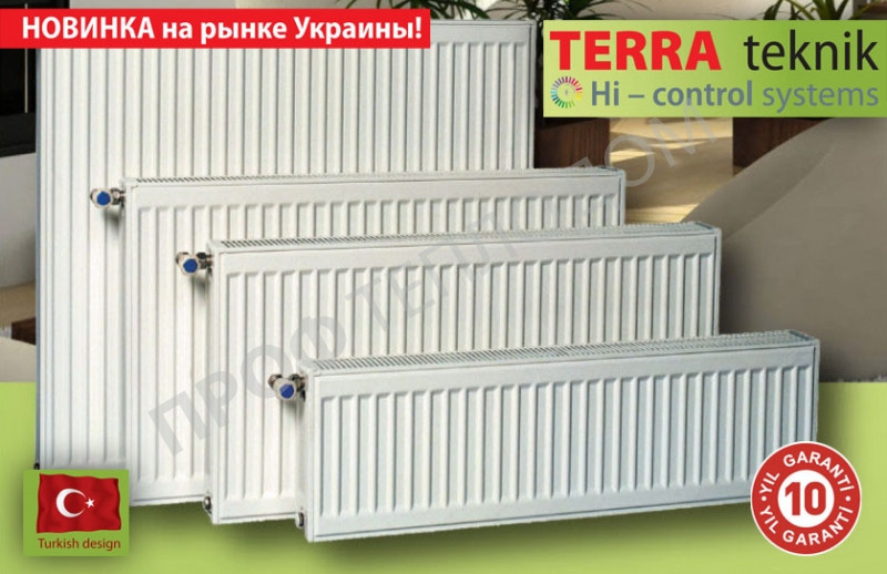 Стальной Радиатор отопления (батарея) 500x1000 тип 22 Terra Teknik (боковое подключение) - фото 3 - id-p270745742