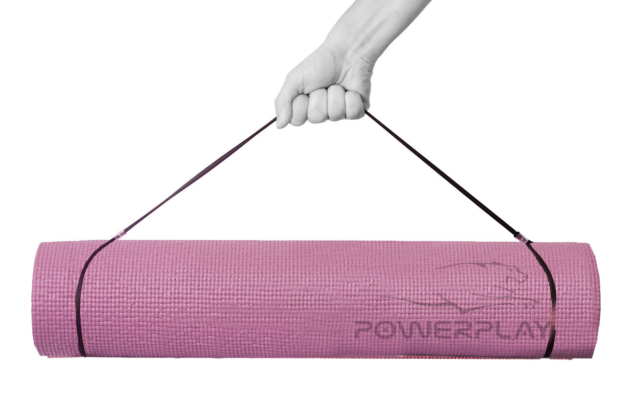 Каремат для тренувань, фітнесу та йоги PowerPlay 173см х 61см х 6мм PVC, рожевий