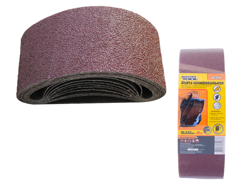 Стрічка шліфувальна зерно 100 76х533мм 10шт Mastertool 08-2410, фото 1