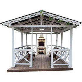 Дерев'яна альтанка LNK "Оскар" 3 на 4 м, з Каміном-барбекю розбірна (на 14-16 осіб) (Б-К2)