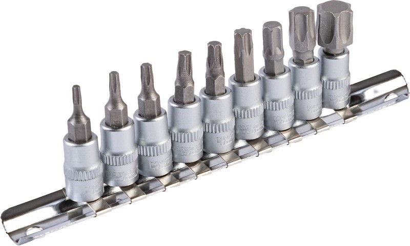 Набір насадок викруткових crv 1/4" torx 9шт (т10/15/20/27/30/40/45/50/60) Mastertool 78-1400
