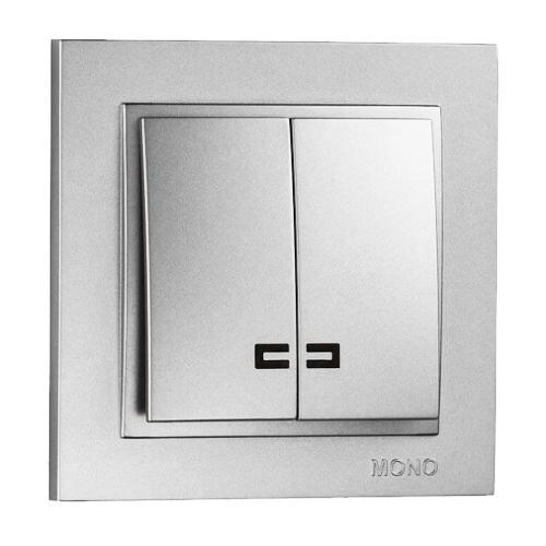 Вимикач двоклавішний з підсвічуванням Срібний Mono Electric DESPINA, вимикач подвійний, фото 1