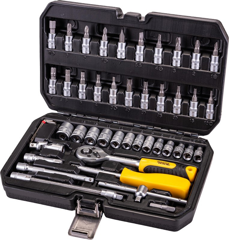 Набір насадок торцевих crv 1/4" 4-14мм тріскачка 72т 46шт кейс Mastertool 78-2047