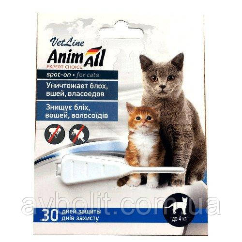 Краплі AnimAll VetLine Спот він проти бліх, вошей, волосоїдів для котів до 4 кг, 0.5 мл