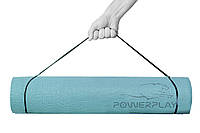 Фитнес коврик спортивный для йоги и пилатеса PowerPlay 173см х 61см х 6мм PVC, зеленый