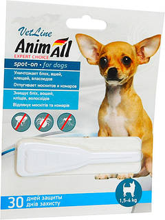 Краплі проти бліх і кліщів AnimAll VetLine spot-on для собак 1.5-4 кг 0.8 мл