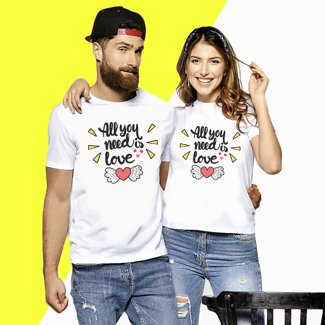 Парні футболки з принтом "All I Need is Love" Push IT