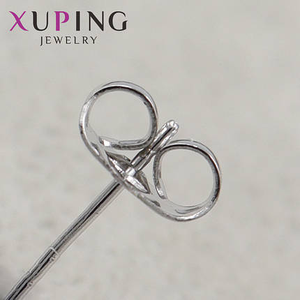Серьги пуссеты гвоздики медицинское золото размер 12х12мм фирма Xuping Jewelry с белыми и красными кристаллами, фото 3