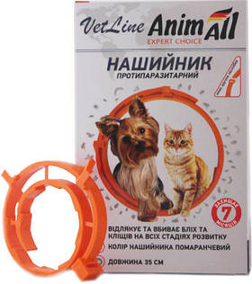Нашийник протипаразитарний AnimAll VetLine для кішок і собак 35 см 69635 Жовтогарячий