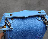 Шкіряний синьо-жовтий рюкзак ручної роботи, сумочка-рюкзак з авторським тисненням у стилі бохо, фото 2