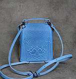 Шкіряний синьо-жовтий рюкзак ручної роботи, сумочка-рюкзак з авторським тисненням у стилі бохо, фото 5