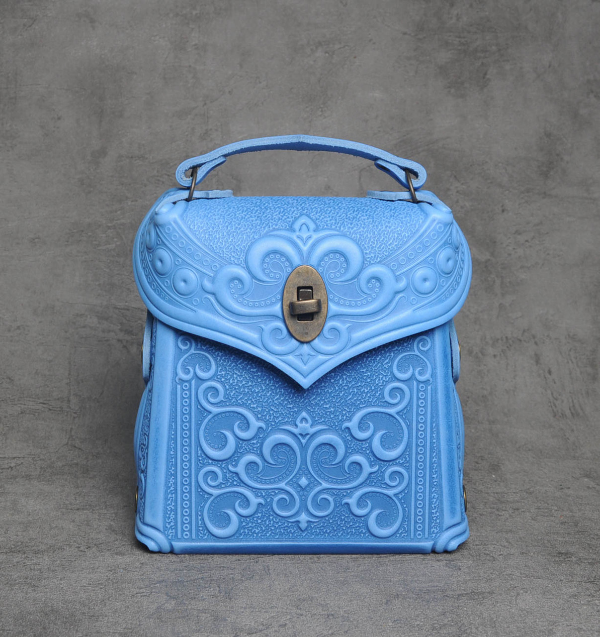 Шкіряний міні рюкзак-трансформер "Венеція" блакитного кольору, 17х19х7 см, фото 1