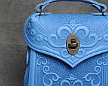 Шкіряний рюкзак ручної роботи, сумочка-рюкзак з авторським тисненням у стилі бохо, фото 4