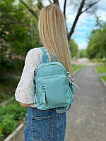 Женский компактный кожаный рюкзак-сумка, цвета в ассортименте Голубой