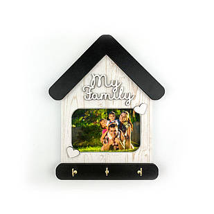 Декоративна ключниця-рамка для фото My family (Біла прямокутна з сердечками) хрклрам0004бпа Тур-Колекшн
