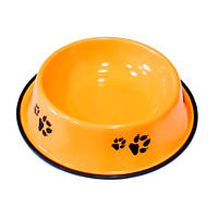 Миска из нержавеющей стали для собак 1,2 л (диаметр 30см) оранжевая