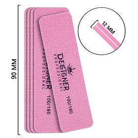 Баф-шліфувальник для нігтів mini Дизайнер 90м*12 мм Рожевий 100/180 грит