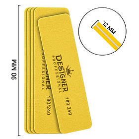Жовтий баф-шліфувальник 180/240 грит для нігтів mini Дизайнер 90мм*12 мм