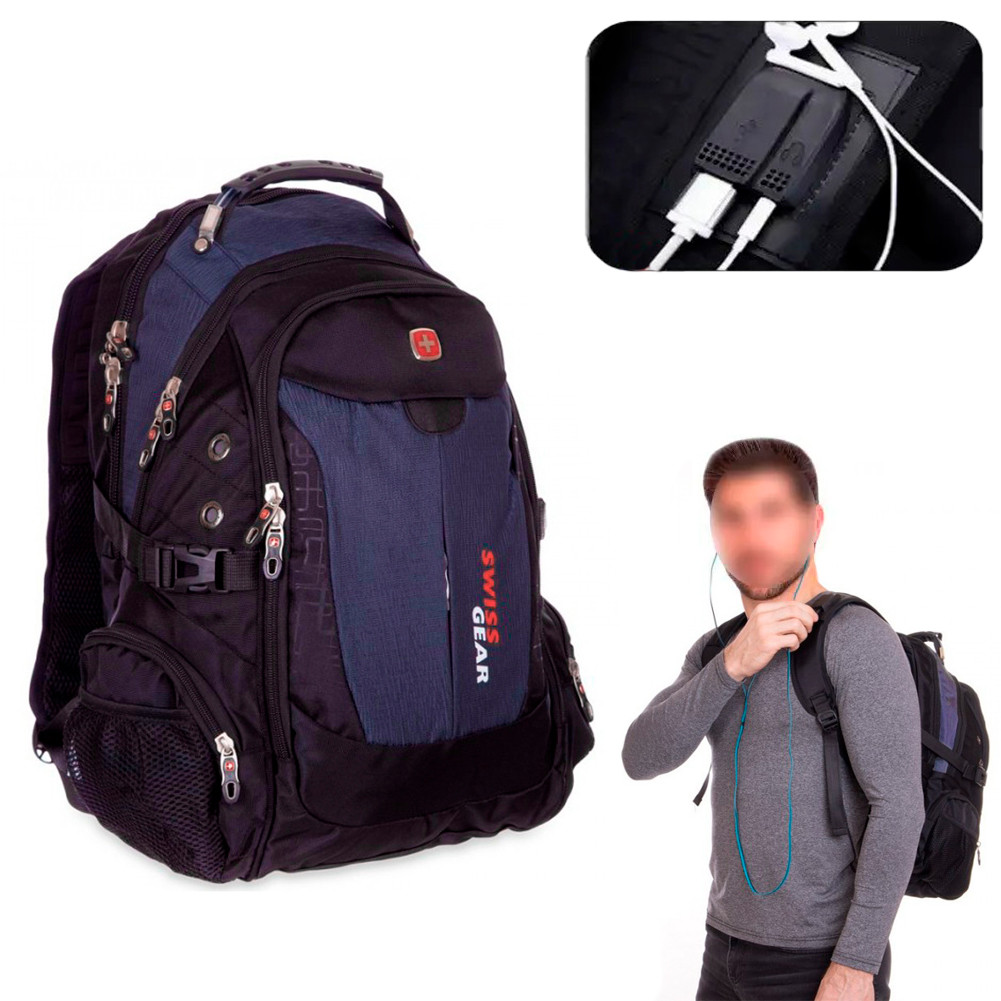 Большой рюкзак для путешествий "6928" Сине-черный, городской рюкзак мужской 35 л (рюкзак чоловічий) (TS) - фото 1 - id-p1658114644