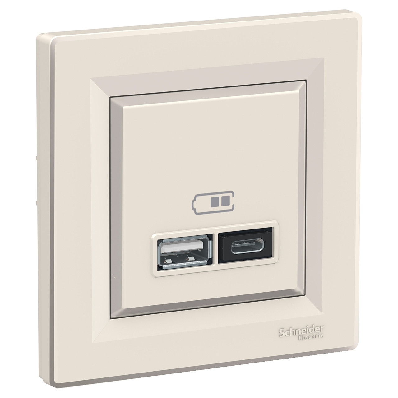Розетка USB тип А+С Крем (з рамкою) Asfora Schneider Electric, EPH2700323