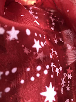 Тюль з органзи на метраж з зірками бордового кольору, высота 2,8м (org-7)