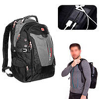 Спортивный рюкзак мужской "6928" Серо-черный 35л, городской рюкзак молодежный с USB/аудио выходом (GA)