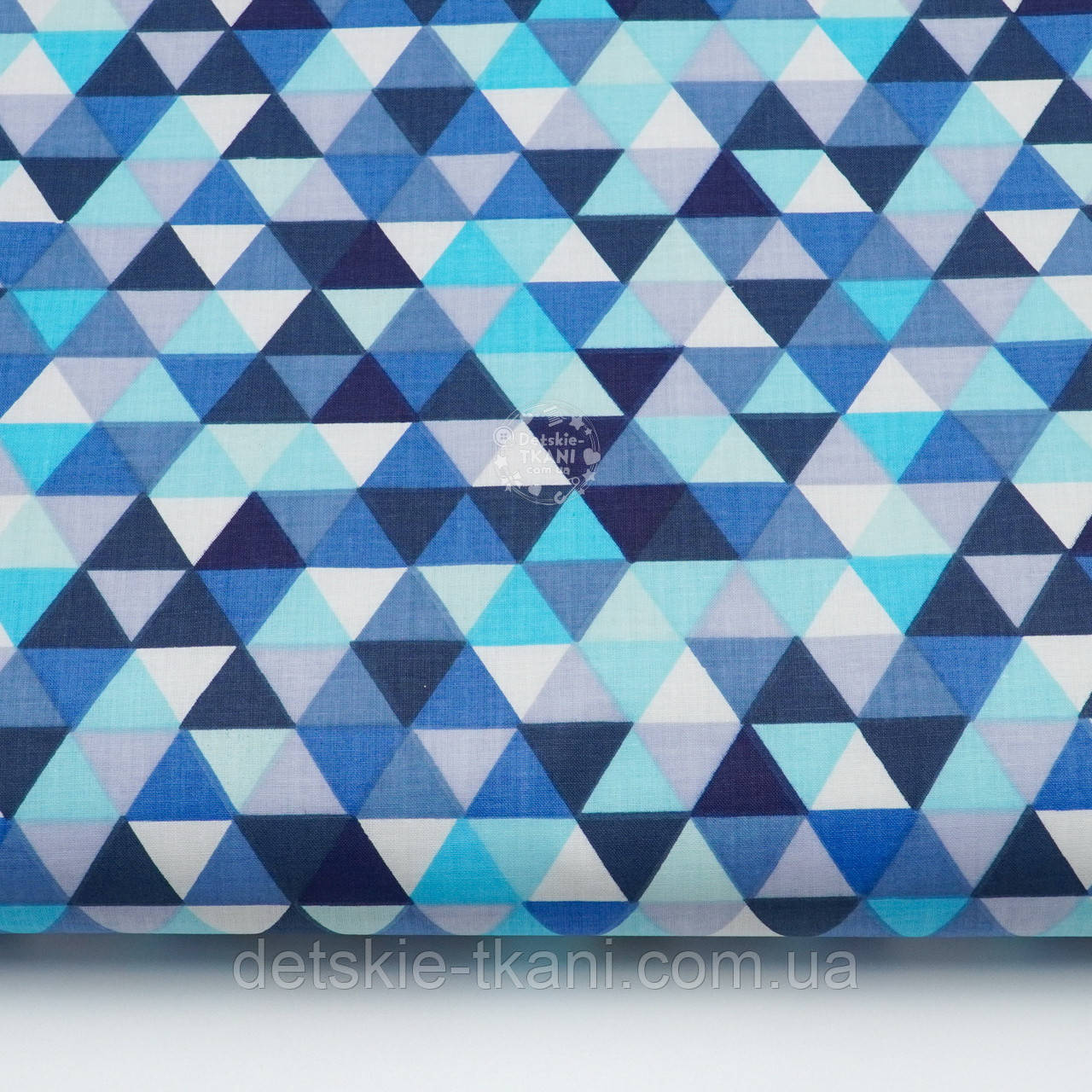 Бязь "Міні трикутники 2 см сині та блакитні", №1202
