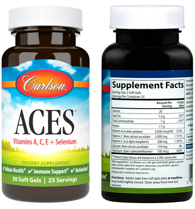 Вітаміни Carlson Labs ACES Vitamins A,C,E + Selenium 50 гел капс, фото 2