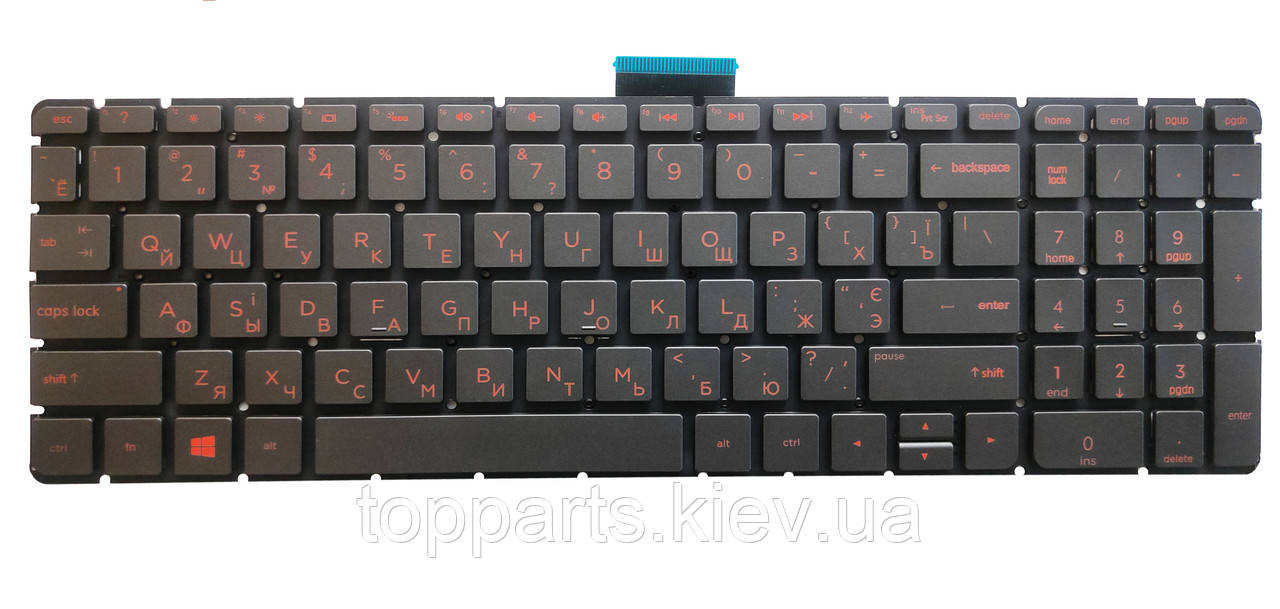 Клавіатура для ноутбуків HP Pavilion 15-AB, 17-AB, Omen 15-AX темно-сіра без рамки з червоним підсвічуванням UA/RU/US