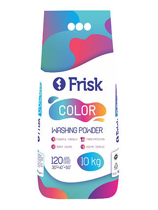 Пральний порошок для кольорових речей сухий Frisk "Color" 10 кг для ручного та автоматичного прання, фото 1