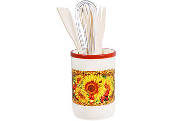Керамічна підставка для кухонного приладдя Соняшники, 9.6*9,6*26см, колір - білий
