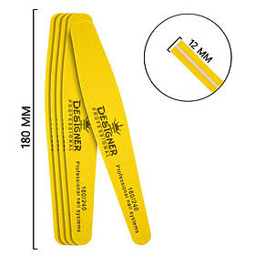 Жовтий двосторонній баф-ромб 180/240 грит Дизайнер (180мм*12мм) для полірування нігтів