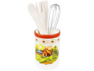 Керамічна підставка для кухонного приладдя Пейзаж, 9.6*9.6*26см, колір - білий