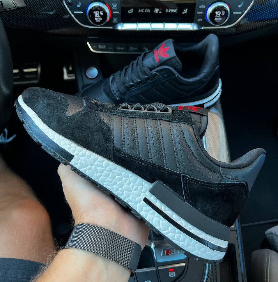 Чоловічі кросівки Adidas ZX 500 весна-осінь повсякденні чорні з білим. Живе фото, фото 1