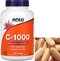 Вітамін С NOW C-1000 with rose hips & bioflavonoids 250 таб, фото 3
