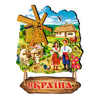 Магніт деревяний "Мельниця. Воли. Україна", слойка, фото 2