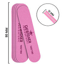 Міні-баф (Дизайнер) для обробки нігтьової пластини, 9 см (плоский овал) Рожевий 100/180 грит.