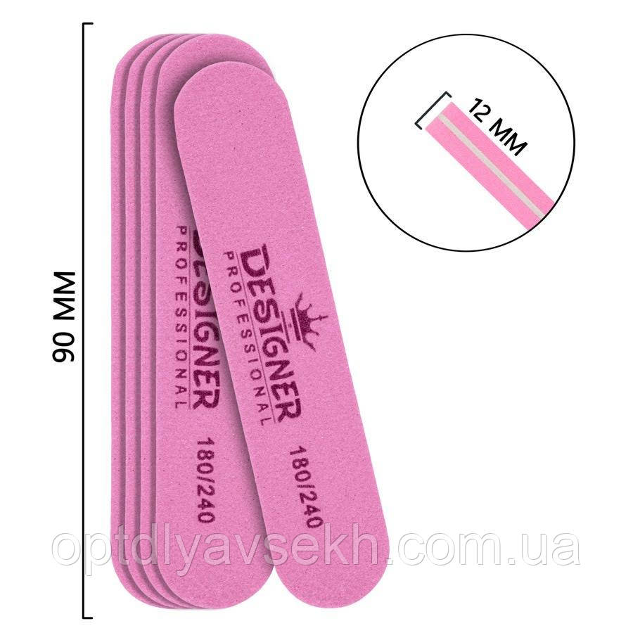 Міні-баф (Дизайнер) для обробки нігтьової пластини, 9 см (плоский овал) Рожевий 180/240 грит.