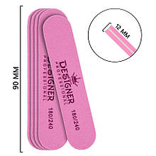 Міні-баф (Дизайнер) для обробки нігтьової пластини, 9 см (плоский овал) Рожевий 180/240 грит.