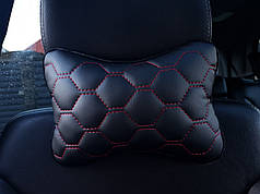 Подушка на підголівник, ЕКОШКІРА, колір чорний, нитка червона