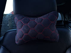 Подушка на підголівник, ЗАМША, колір чорний, нитка червона