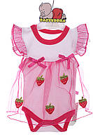 Боди платье с коротким рукавом для девочки розовое клубничка хлопок MiniPapi