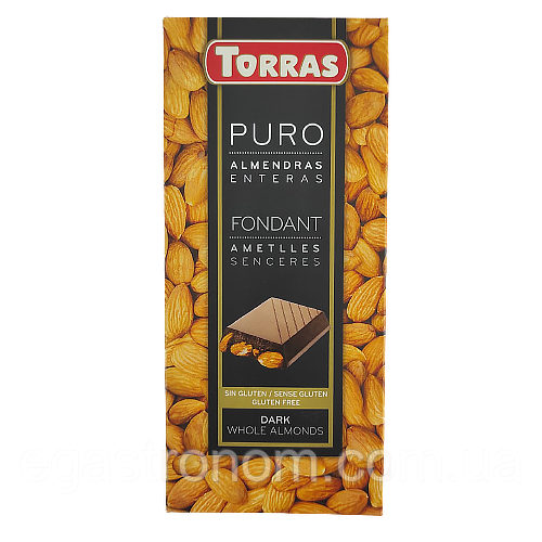 Шоколад чорний з мигдалем Торрас Torras dark almendras 200g 18шт/ящ (Код: 00-00004916)