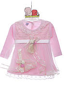 Платье с длинным рукавом и повязкой Розочка розовое