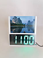 Часы электронные с фоторамкой DS-6608 Крупные цифры зелёного цвета
