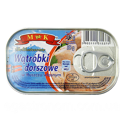 Печінка тріски натуральна МК МК watrobki dorszowe 115g 24шт/ящ (Код: 00-00005827)