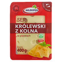 Сир нарізка королівський Млекпол Mlekpol Krolewski 400g 20шт/ящ (Код: 00-00004625)