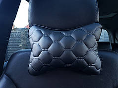 Подушка на підголівник, ЕКОШКІРА, колір чорний, нитка графітова